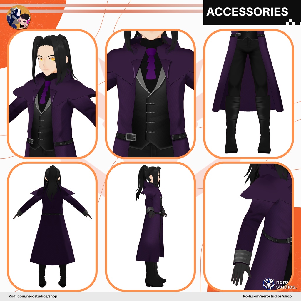Vampire set Vroid models, Halloween texture and assets presets to use in your own Vroid Studio models / 3Dモデル ヴァンパイア 鬼 サキュバス 黒のドレス ゴシック 髪型のテクスチャ ハロウィン ハロウィンセット