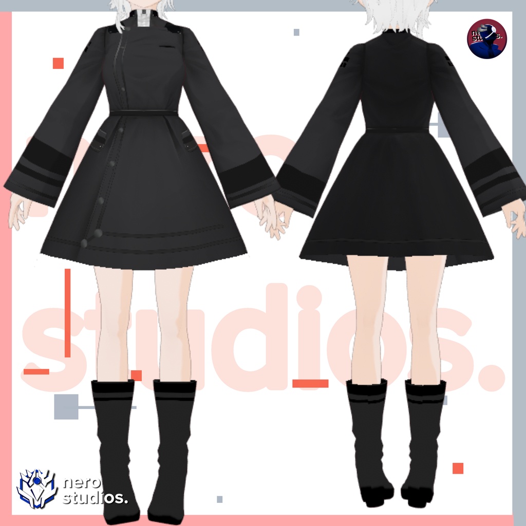 3D Vtubers, Vroid clothes, vtuber clothing, Vtuber hairstyle preset and all texture military themed Vroid file and VRM all included / 3Dモデル コート ドレス 軍 陸軍 軍隊 軍事的 制服 ユニフォーム エレガント 女の子