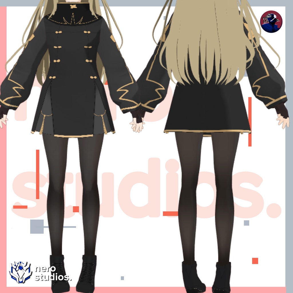3D Vtubers, Vroid clothes, vtuber clothing, Vtuber hairstyle preset and all texture military themed Vroid file and VRM all included / 3Dモデル コート ドレス 軍 陸軍 軍隊 軍事的 制服 ユニフォーム エレガント 女の子