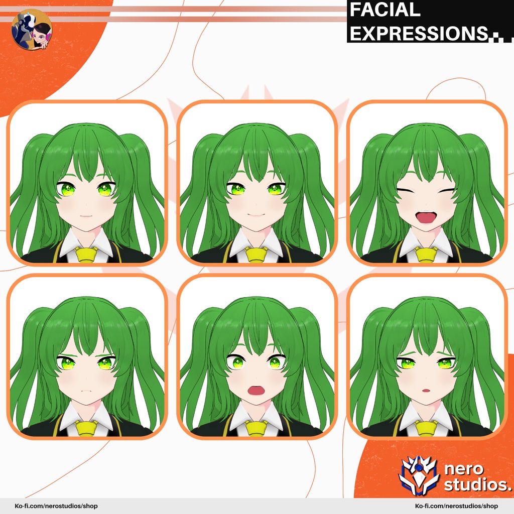 Schoolgirl coat skirt green hair full model (vroid file) / 制服 学生服 女子高生 コート スカート 緑 髪 学校