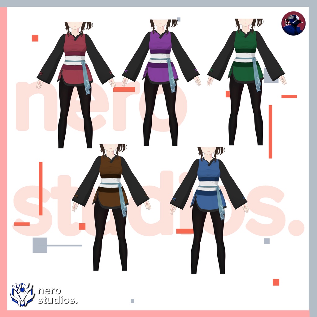 DRESS KIMONO JAPANESE STYLE NINJA VROID (5 color variations) (re-edited)