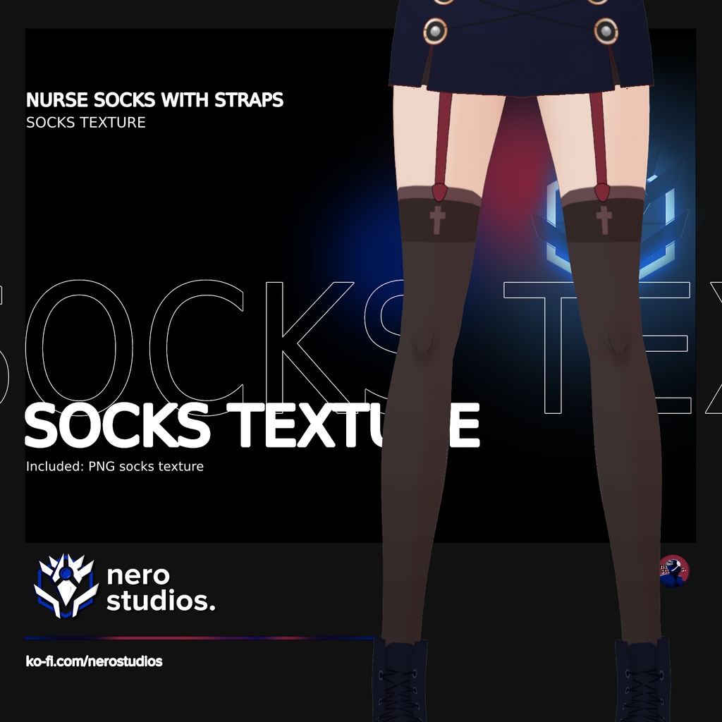 SOCKS NURSE MEDIC STOCKINGS SEXY STRAP CROSS VROID TEXTURE (re-edited) / セクシーなストッキング 可愛い ゴシック ストッキング ソックス ファンタジー 黒 ハイタイツ VRoid用 タイツ&ソックスグ ソックス