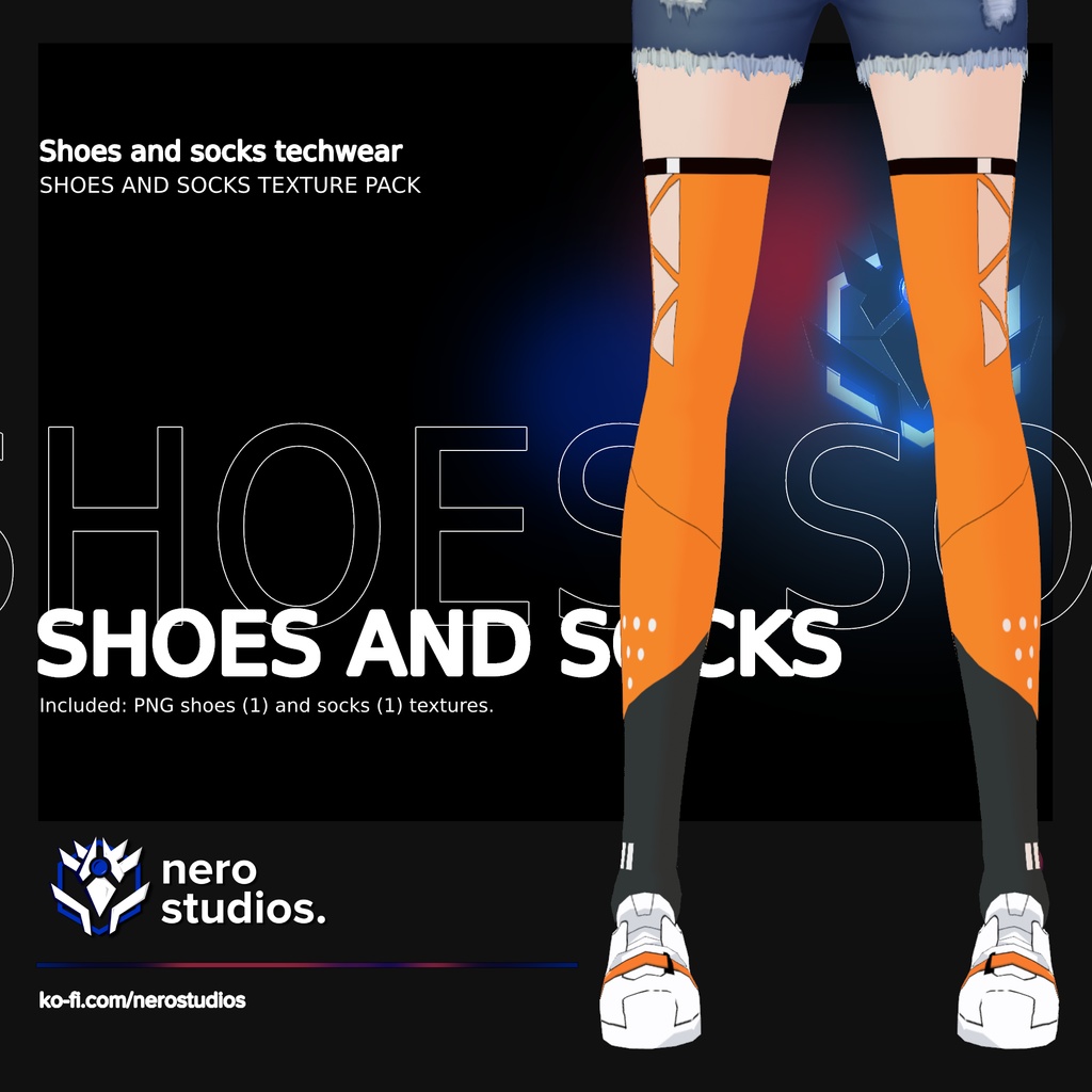 (PACK) SHOES AND SOCKS TECHWEAR SCIFI ORANGE FUTURISTIC CASUAL VROID TEXTURE (re-edited) / ストッキング 靴