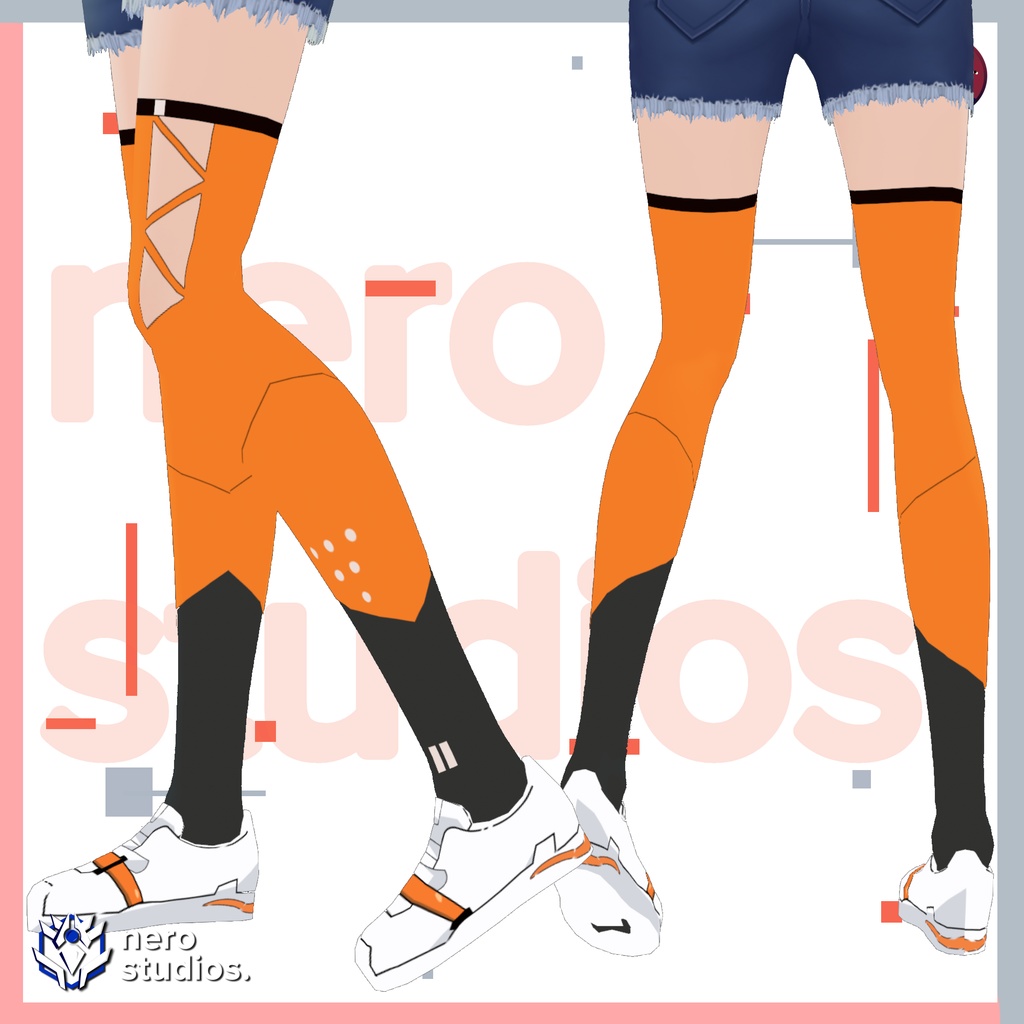 (PACK) SHOES AND SOCKS TECHWEAR SCIFI ORANGE FUTURISTIC CASUAL VROID TEXTURE (re-edited) / ストッキング 靴