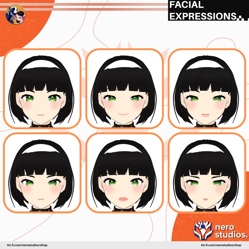 SHORT HAIR HEADBAND CUTE LOOSE SHOULDERS DRESS (Vroid file) / ドレス