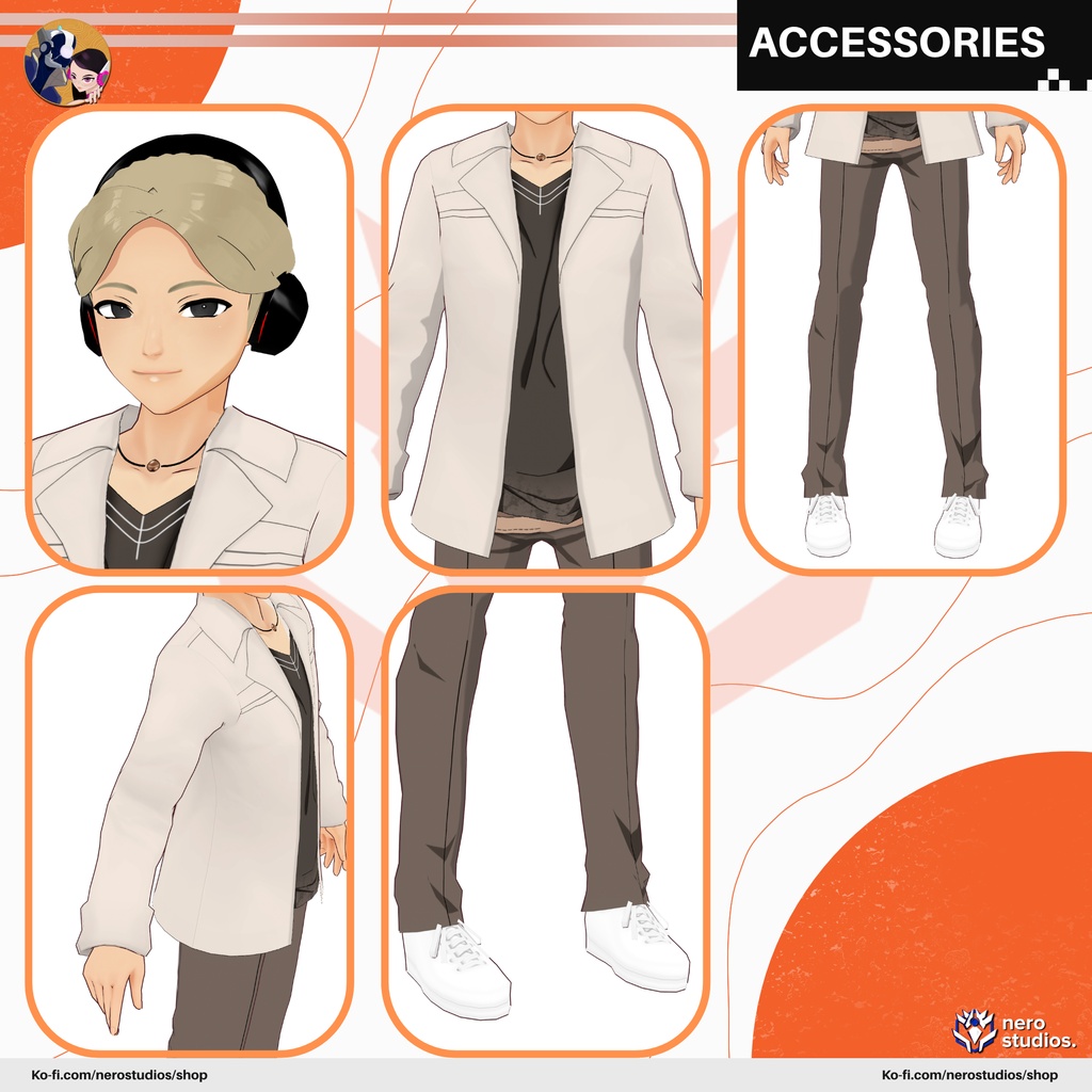 BOY IDOL MAN WITH HEADPHONES 2D CELL SHADED LOOK URBAN WEAR (Vroid file) / 都市 3Dモデル 少年アイドル男性 ヘッドフォン セルシェーディングの外観