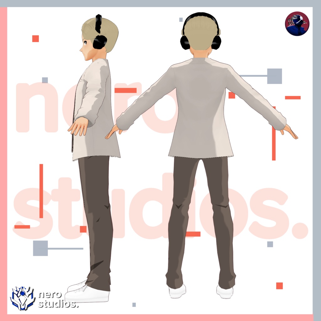 BOY IDOL MAN WITH HEADPHONES 2D CELL SHADED LOOK URBAN WEAR (Vroid file) / 都市 3Dモデル 少年アイドル男性 ヘッドフォン セルシェーディングの外観