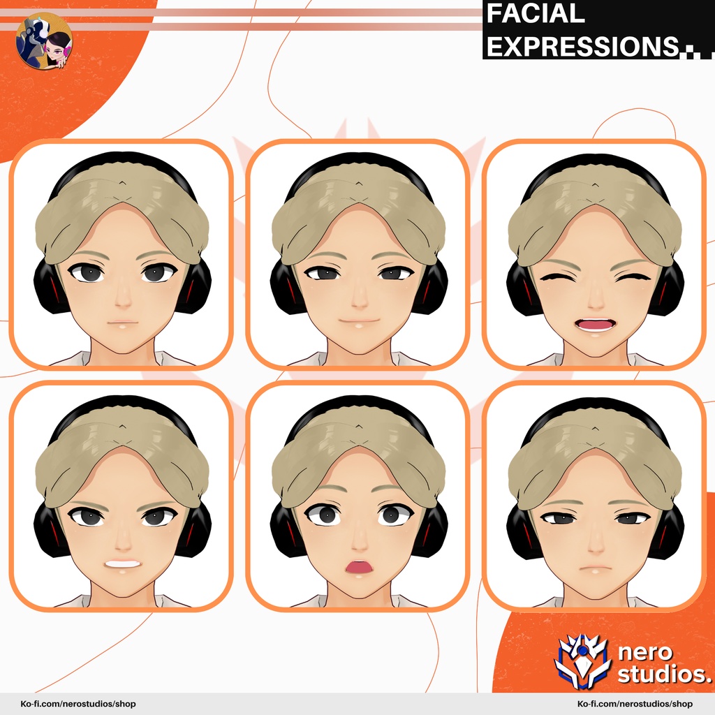 BOY IDOL MAN WITH HEADPHONES 2D CELL SHADED LOOK URBAN WEAR (Vroid file) / 都市 3Dモデル 少年アイドル男性 ヘッドフォン セルシェーディングの外観