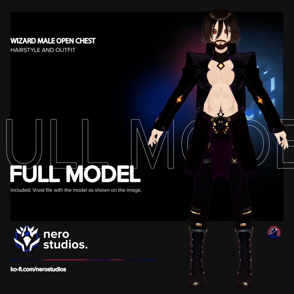 WIZARD MALE OPEN CHEST BOOTS FINAL FANTASY INSPIRED (Vroid file)