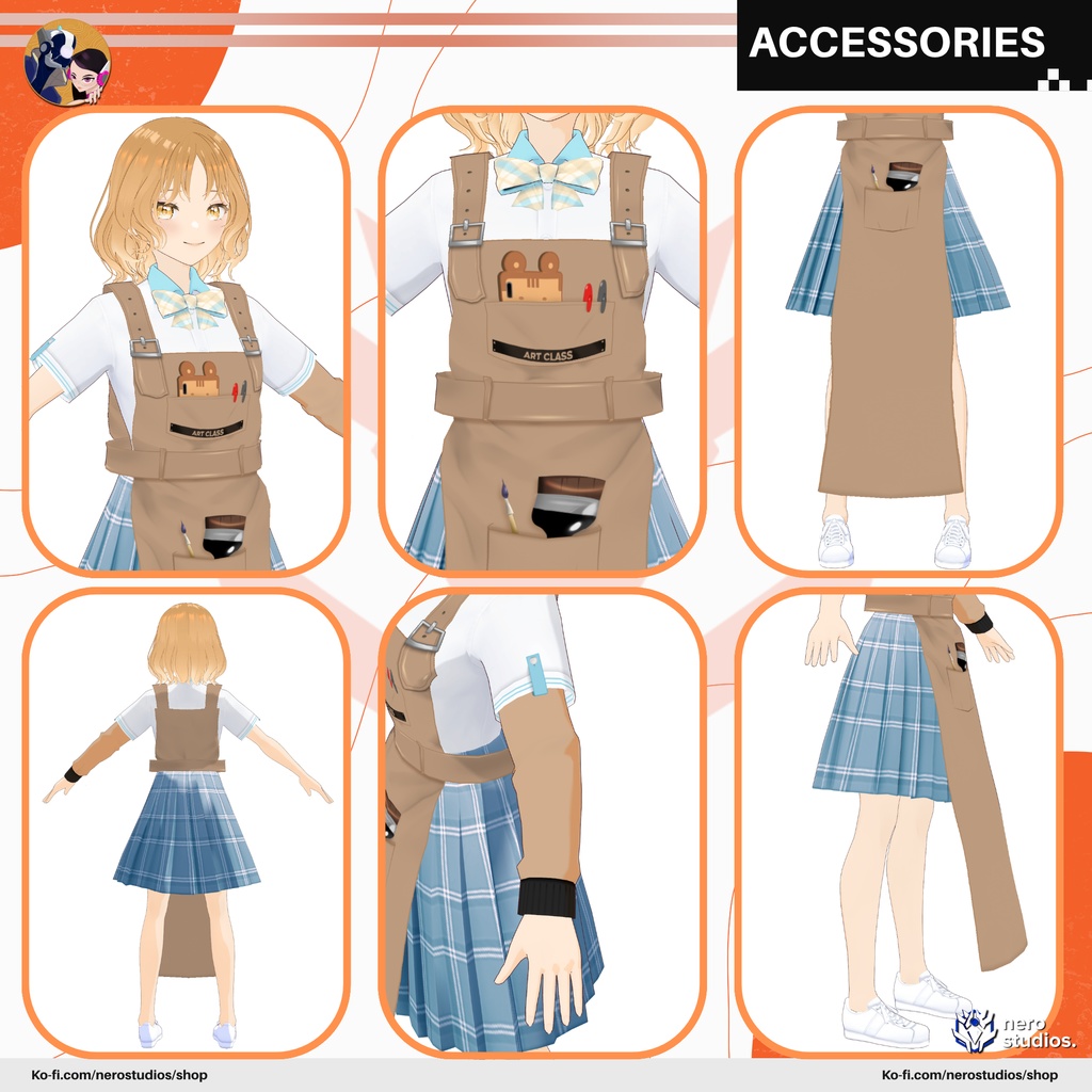 ART CLASS CUTE ANIME GIRL (Vroid file) / 制服 女子高生 スカート 髪型 女の子