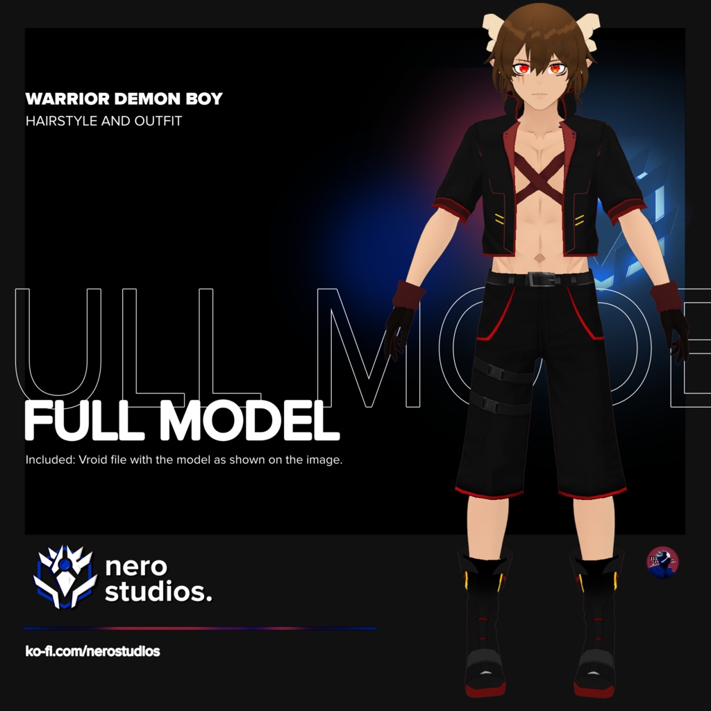 DEMON BOY MALE ACTION CHARACTER MELEE WARRIOR (Vroid file) / 悪魔 鬼 角 戦士 近接攻撃 (VROIDファイル)