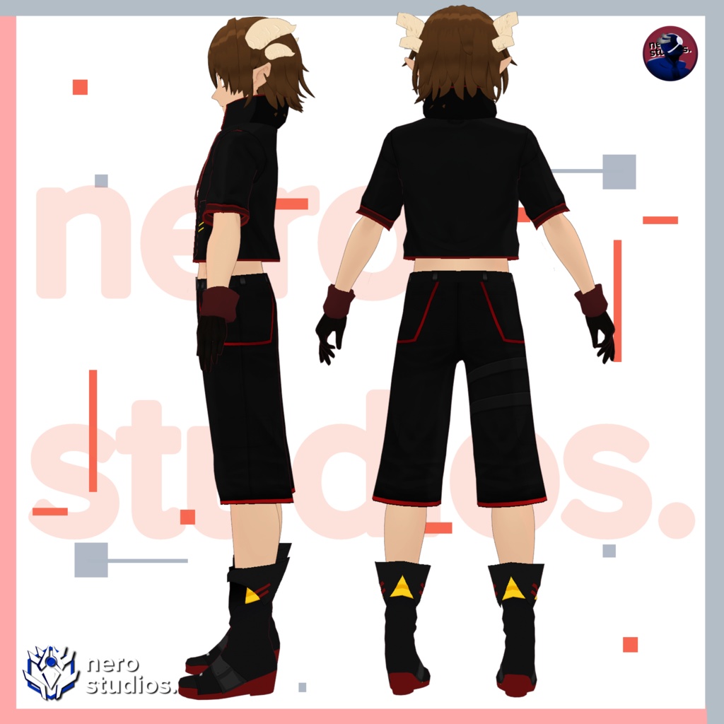 DEMON BOY MALE ACTION CHARACTER MELEE WARRIOR (Vroid file) / 悪魔 鬼 角 戦士 近接攻撃 (VROIDファイル)