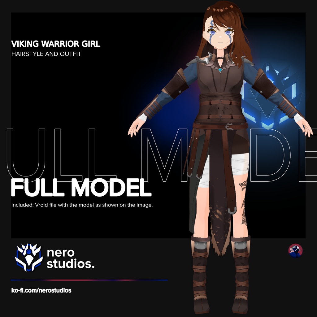 VIKING GIRL WARRIOR FEMALE MODEL HALF SHAVED HAIRSTYLE LEATHER ARMOR (Vroid file) / バイキング 戦士 半剃り 髪型