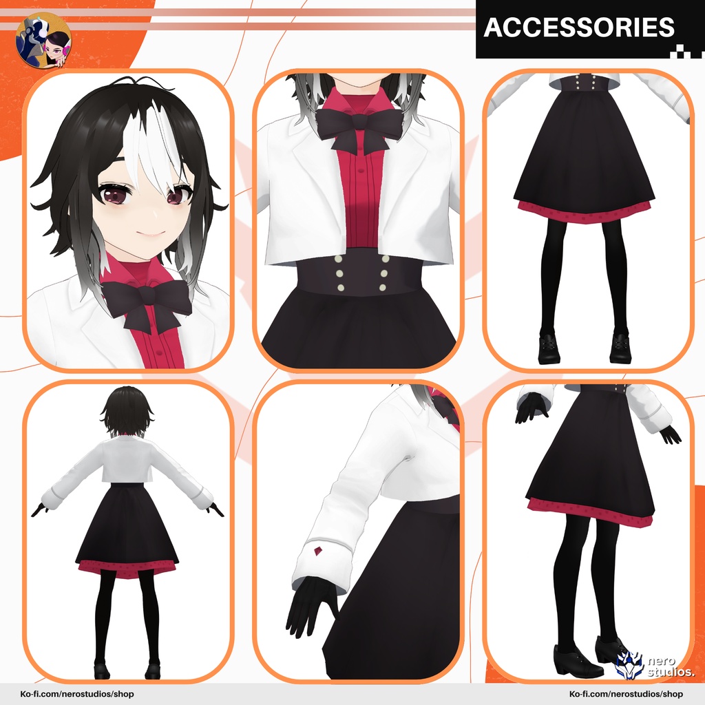WINTER DRESS WHITE AND RED CUTE SCHOOL UNIFORM (Vroid file) (re-edited) / 和服 冬 ドレス 白 赤 学校 制服 黒ワンピ