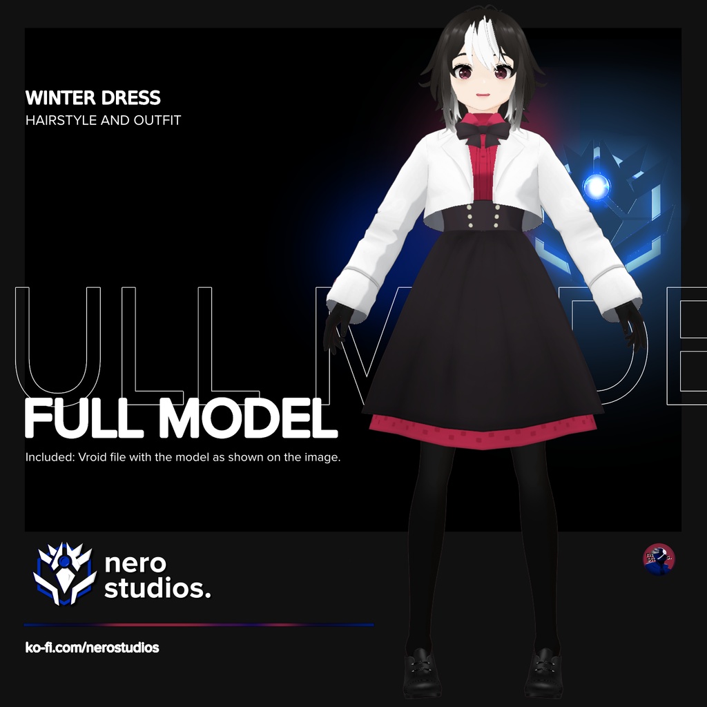 WINTER DRESS WHITE AND RED CUTE SCHOOL UNIFORM (Vroid file) (re-edited)