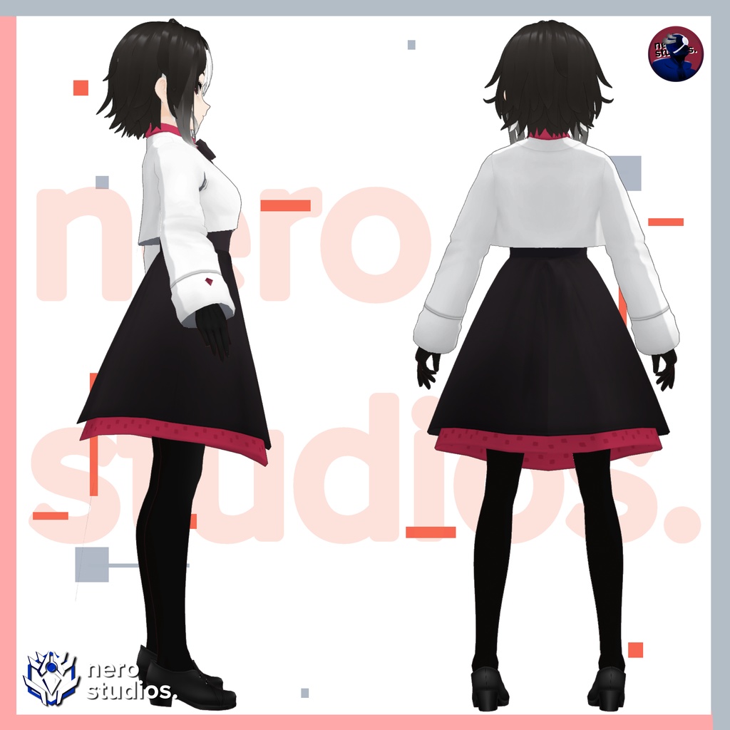 WINTER DRESS WHITE AND RED CUTE SCHOOL UNIFORM (Vroid file) (re-edited) / 和服 冬 ドレス 白 赤 学校 制服 黒ワンピ
