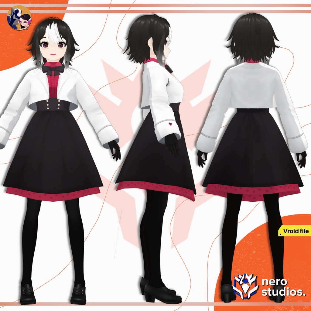 WINTER DRESS WHITE AND RED CUTE SCHOOL UNIFORM (Vroid file) (re-edited) / 和服 冬 ドレス 白 赤 学校 制服 黒ワンピ