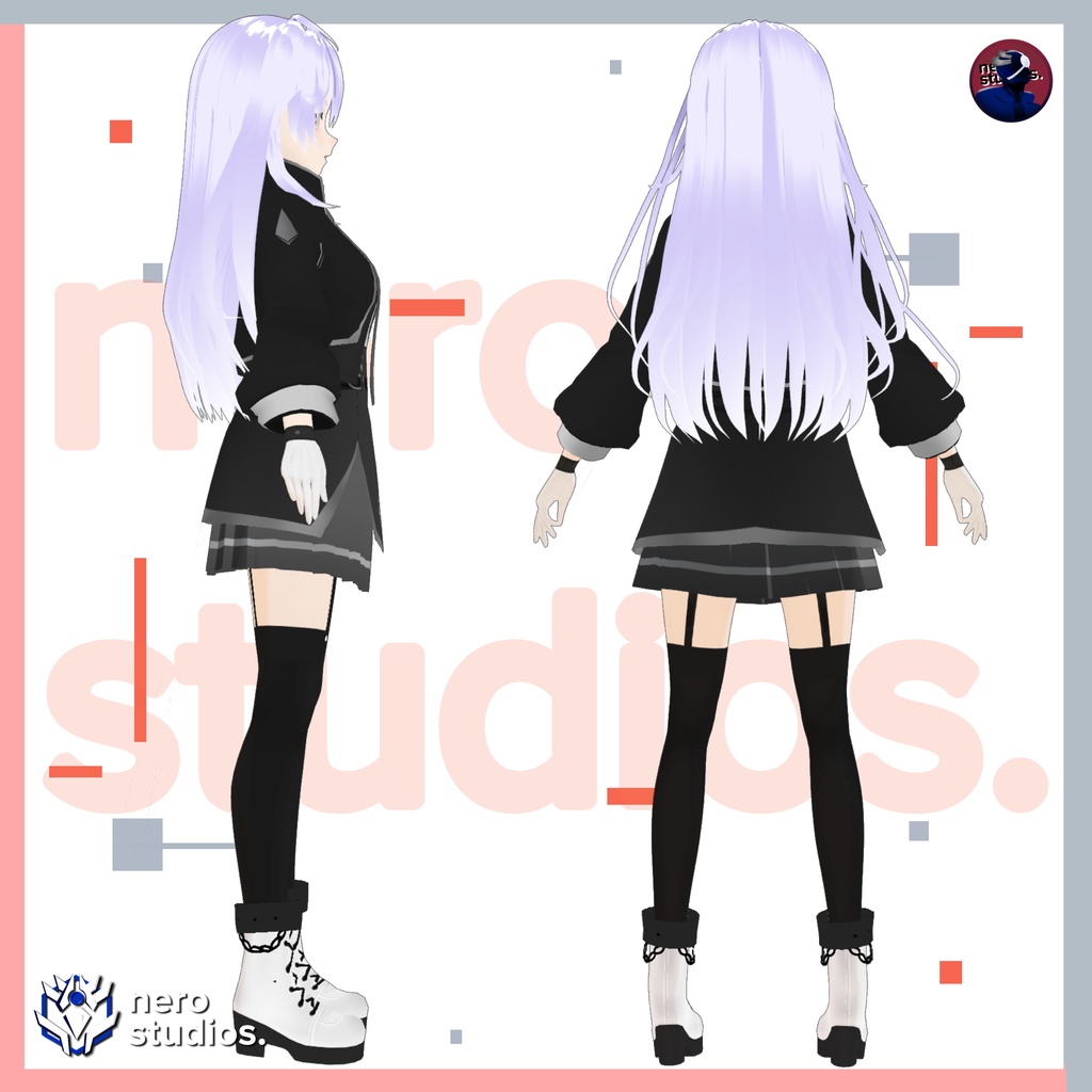 MILITARY WINTER DRESS DARK CUTE SCHOOL UNIFORM (Vroid file) (re-edited) / ミリタリー 冬のドレス 暗い 学校 制服 白髪 ストッキング スカート