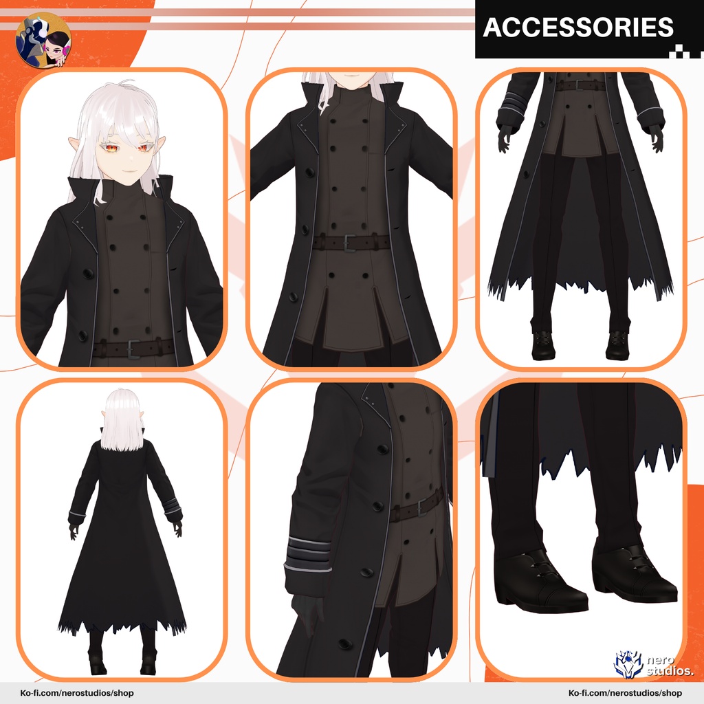 VAMPIRE HUNTER LEATHER GOTHIC FULL OUTFIT (Vroid file) (re-edited) / ヴァンパイア ハンター レザー 黒いコート ゴシック 悪魔 鬼 ハロウィン
