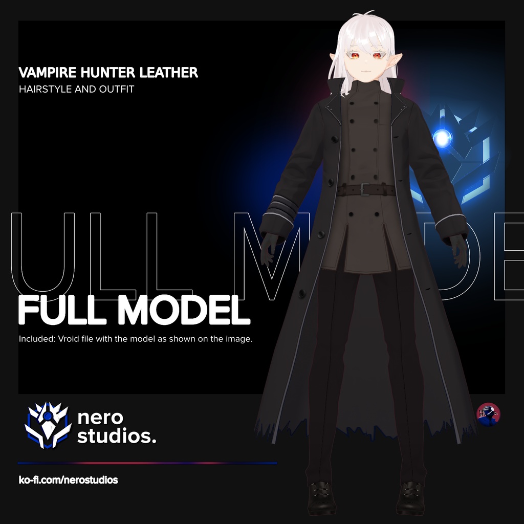 VAMPIRE HUNTER LEATHER GOTHIC FULL OUTFIT (Vroid file) (re-edited) / ヴァンパイア ハンター レザー 黒いコート ゴシック 悪魔 鬼 ハロウィン