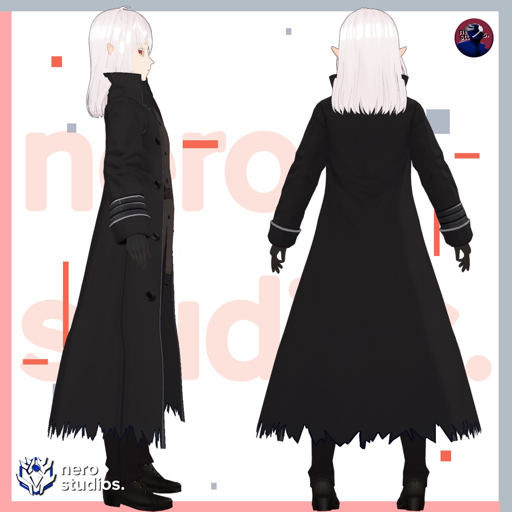 VAMPIRE HUNTER LEATHER GOTHIC FULL OUTFIT (Vroid file) (re-edited) / ヴァンパイア ハンター レザー 黒いコート ゴシック 悪魔 鬼 ハロウィン