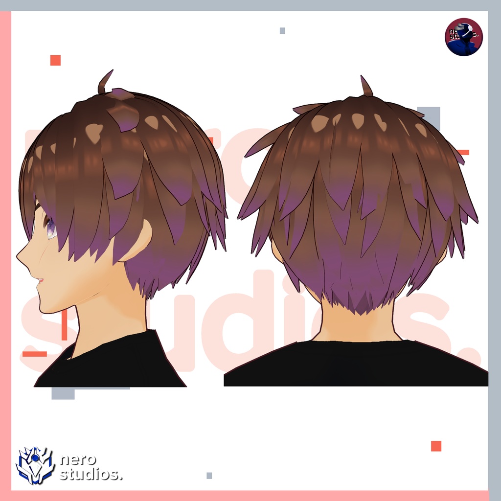 5 VROID HAIRSTYLES SET #2 (5 VROID FILES) / Vtuber hairstyles / Vroid hair assets ヘア ポニーテール 赤毛 ショートヘア 半坊主 髪