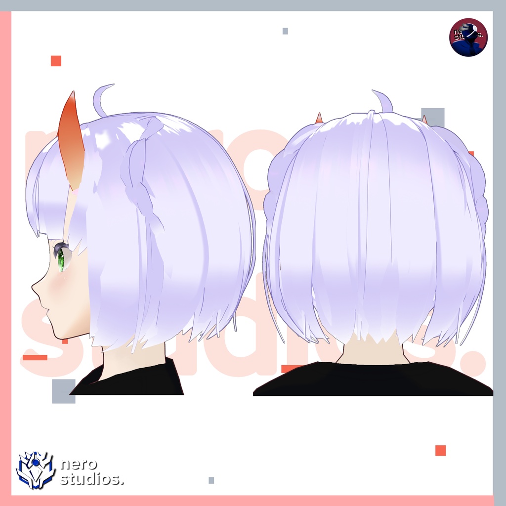 5 VROID HAIRSTYLES SET (5 VROID FILES) / Vtuber hairstyles / Vroid hair assets, short hair textures, hair assets. Horns, vampire hair, ponytail / 髪型 髪 ヘア ポニーテール 3Dモデル