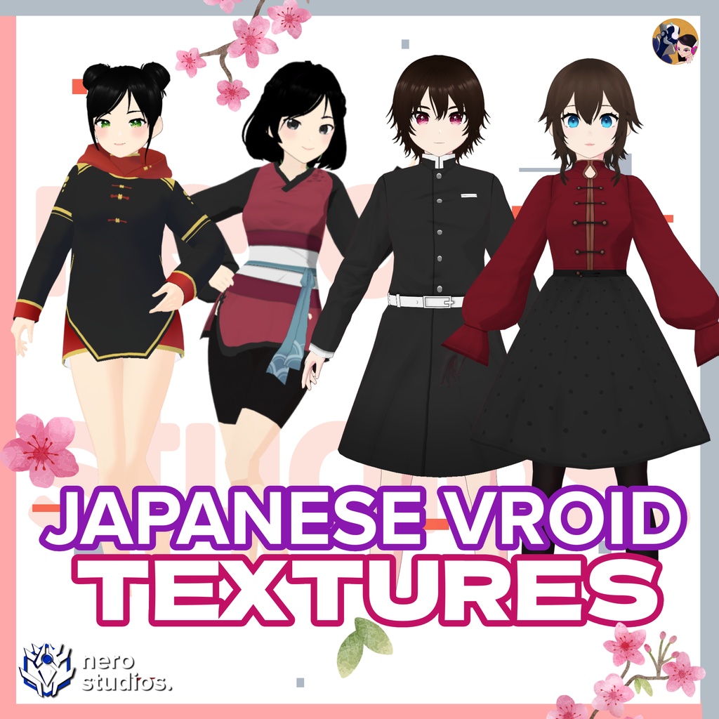 Vroid Clothes, Vroid Dress, Kimono, Coat, Hoodie, red dress, cute clothes Textures Set (PNG) color variations / 日本語 黒ドレス コート 着物 パーカー かわいい服