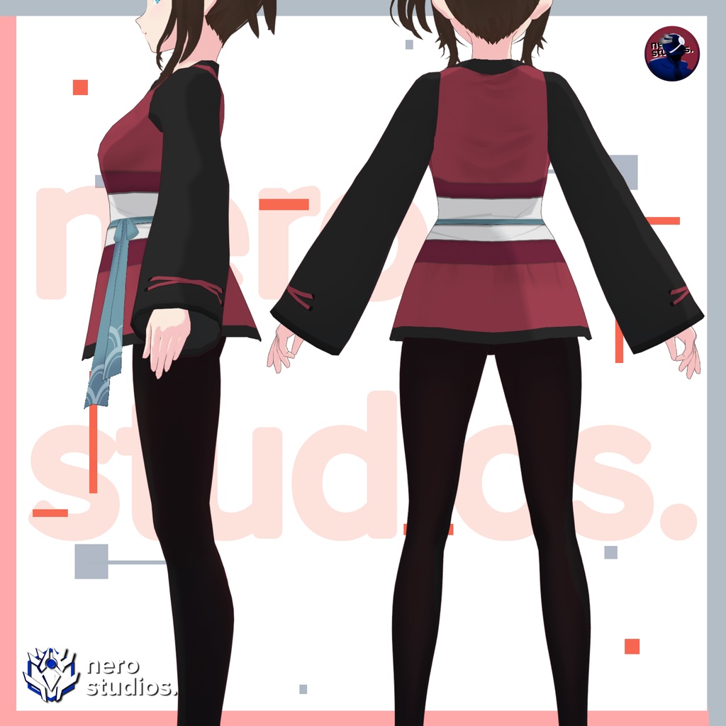 Vroid Clothes, Vroid Dress, Kimono, Coat, Hoodie, red dress, cute clothes Textures Set (PNG) color variations / VRoid用テクスチャ 日本語 黒ドレス コート 着物 パーカー かわいい服 スカート VRoidテクスチャ