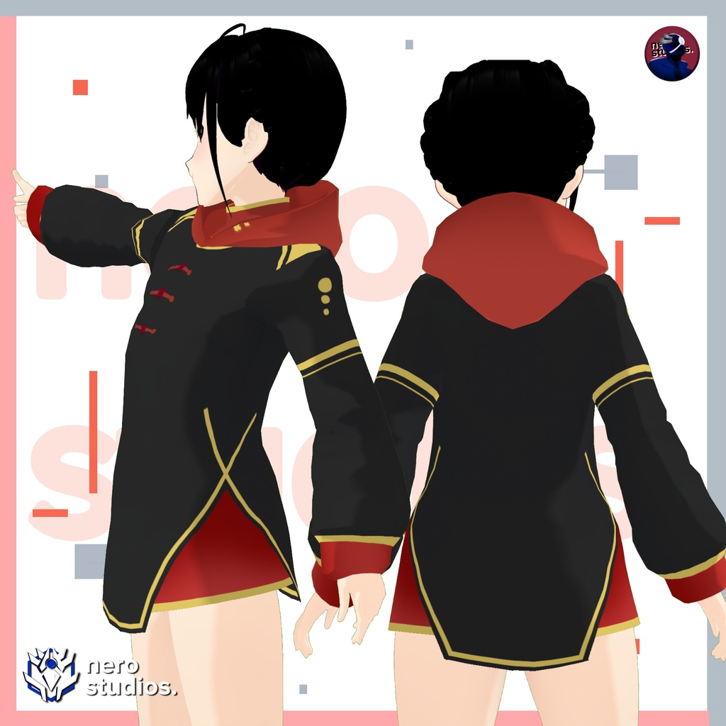 Vroid Clothes, Vroid Dress, Kimono, Coat, Hoodie, red dress, cute clothes Textures Set (PNG) color variations / VRoid用テクスチャ 日本語 黒ドレス コート 着物 パーカー かわいい服 スカート VRoidテクスチャ