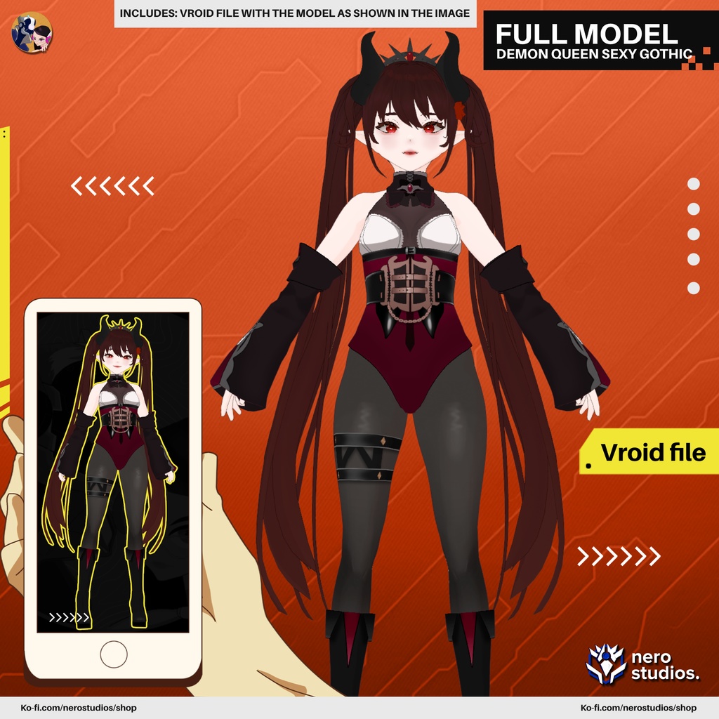 DEMON QUEEN SEXY GOTHIC SUCCUBUS HORNED ELEGANT (VROID FILE) / デーモン クイーン セクシー ゴシック サキュバス 角のある エレガント ハロウィン