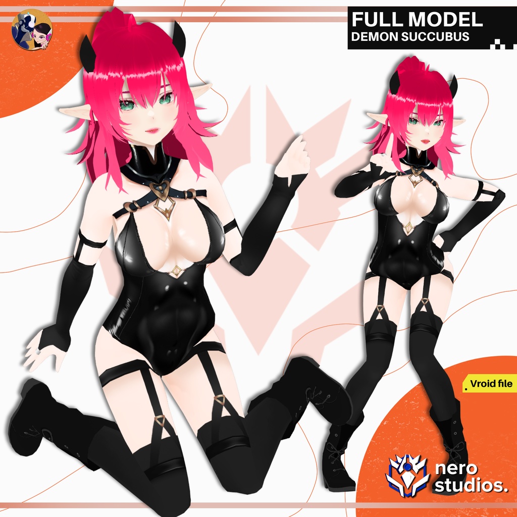 DEMON SUCCUBUS SEXY HORNED LATEX SUIT GOTHIC PINK HAIR (VROID FILE) / 悪魔 サキュバス セクシー 角のある ゴシックピンクの髪, サキュバスセット ハロウィン