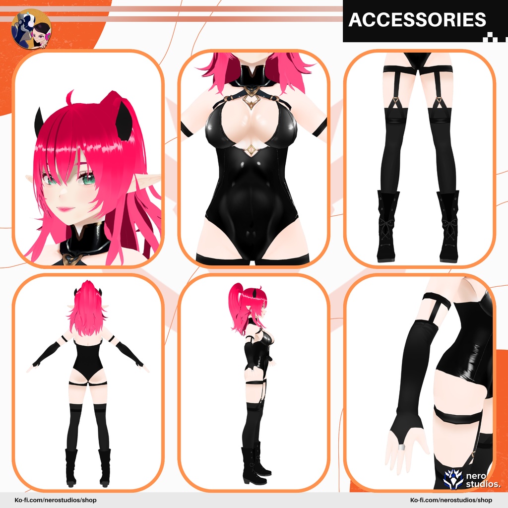 DEMON SUCCUBUS SEXY HORNED LATEX SUIT GOTHIC PINK HAIR (VROID FILE) / 悪魔 サキュバス セクシー 角のある ゴシックピンクの髪, サキュバスセット ハロウィン