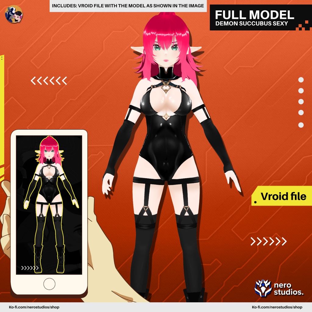 DEMON SUCCUBUS SEXY HORNED LATEX SUIT GOTHIC PINK HAIR (VROID FILE) / 悪魔 サキュバス セクシー 角のある ゴシックピンクの髪, サキュバスセット ハロウィン