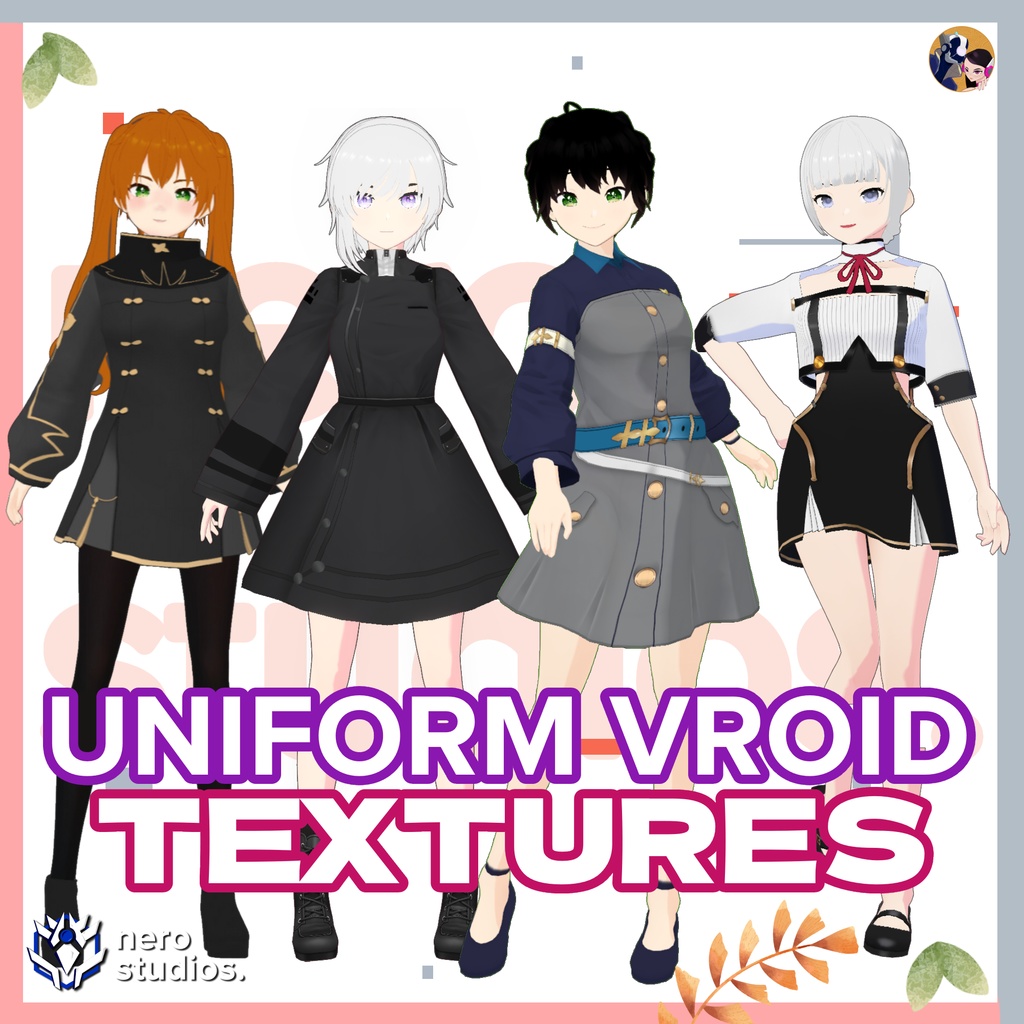 UNIFORM VROID TEXTURES (PNG), BLACK DRESS, MILITARY UNIFORM, COAT DRESS LIKE FANTASY SCIFI, COAT DRESS, UNIFORM PRIEST KNIGHT FANTASY / 制服 VROID テクスチャ 黒のドレス 軍服 ファンタジー コート