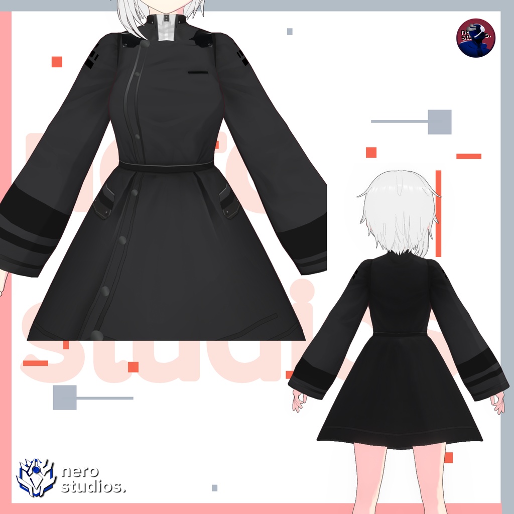 UNIFORM VROID TEXTURES (PNG), BLACK DRESS, MILITARY UNIFORM, COAT DRESS LIKE FANTASY SCIFI, COAT DRESS, UNIFORM PRIEST KNIGHT FANTASY / 制服 VROID テクスチャ 黒のドレス 軍服 ファンタジー コート 制服