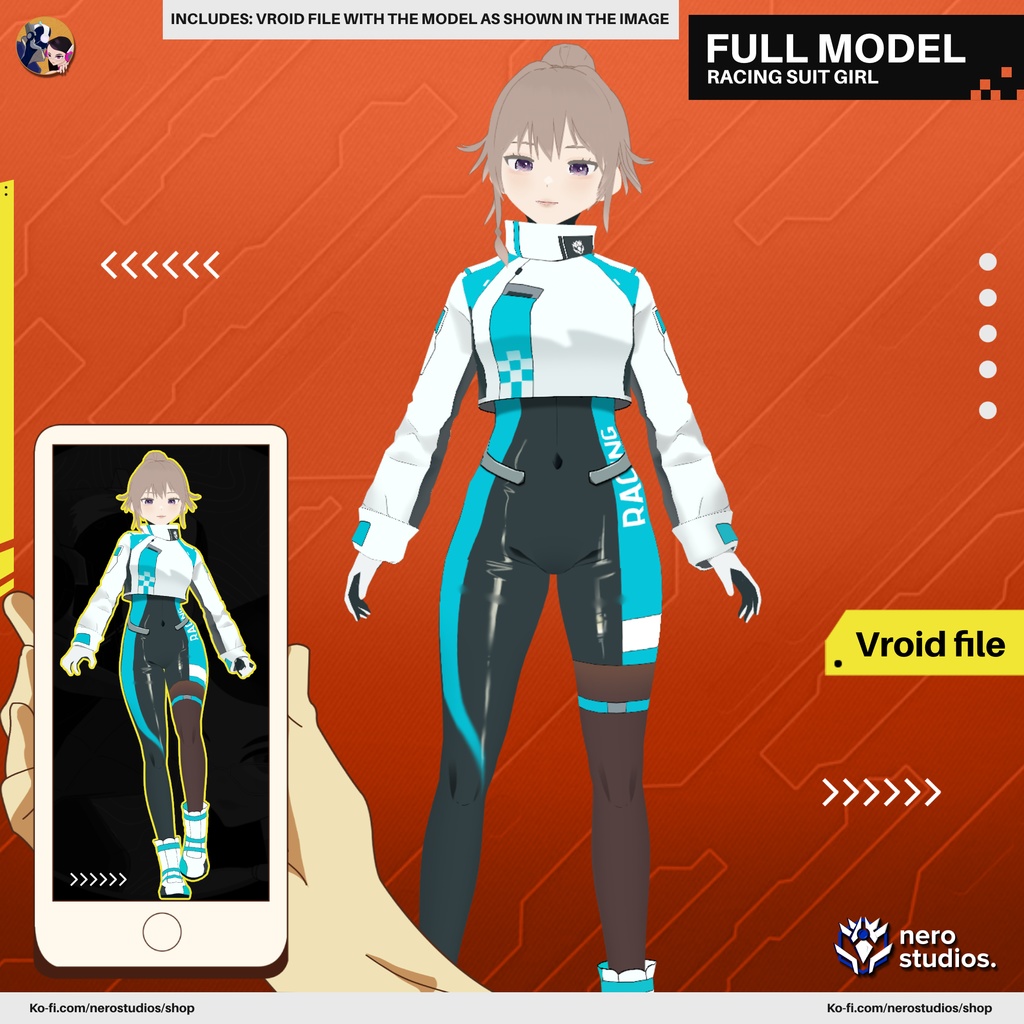 RACING SUIT GIRL (VROID FILE), SPORT GIRL, SEXY EMPOWERED レーシングスーツガール（VROIDファイル）、スポーツガール、セクシー強化 レザー