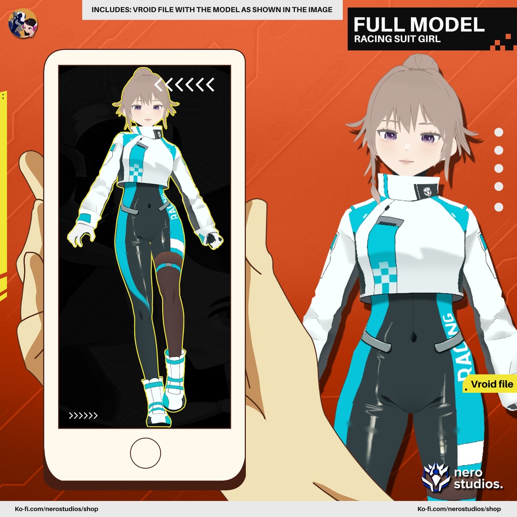 RACING SUIT GIRL (VROID FILE), SPORT GIRL, SEXY EMPOWERED レーシングスーツガール（VROIDファイル）、スポーツガール、セクシー強化 レザー