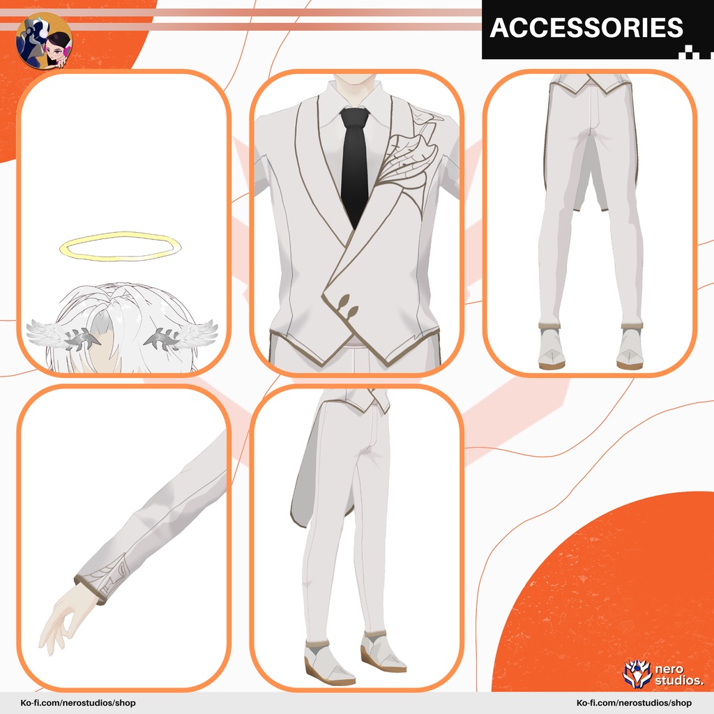 ANGEL SUIT ELEGANT HANDSOME BOY WHITE SUIT (VROID FILE) / (VROIDファイル)天使 エンジェルスーツ エレガントな少年 ハンサム 天使の輪