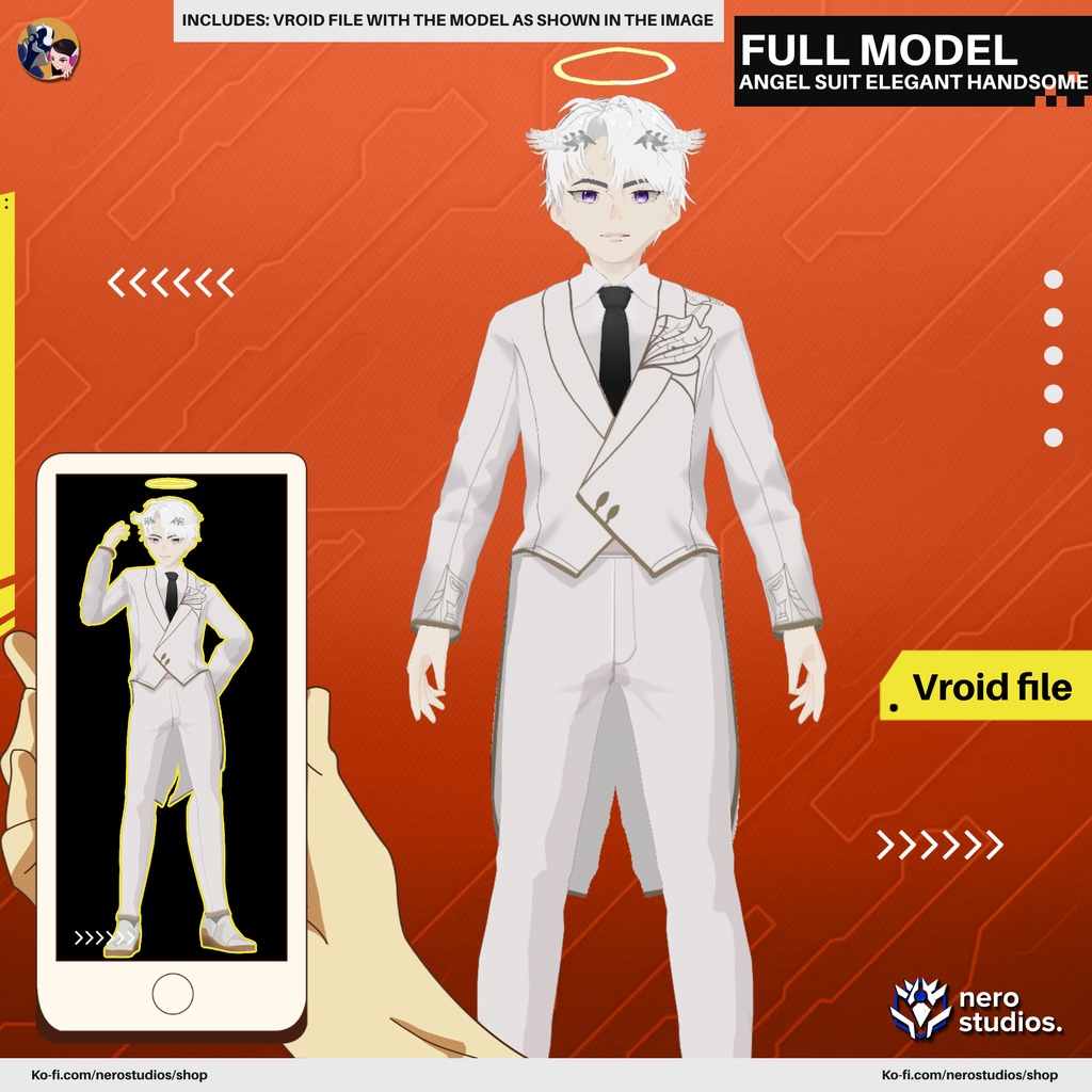 ANGEL SUIT ELEGANT HANDSOME BOY WHITE SUIT (VROID FILE) / (VROIDファイル） エンジェルスーツ エレガントな少年 ハンサム