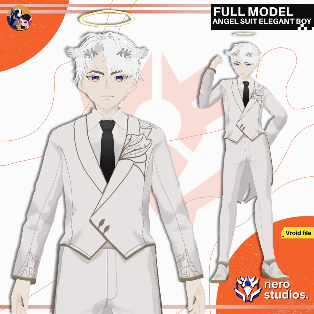 ANGEL SUIT ELEGANT HANDSOME BOY WHITE SUIT (VROID FILE) / (VROIDファイル）天使 エンジェルスーツ エレガントな少年 ハンサム 天使の輪