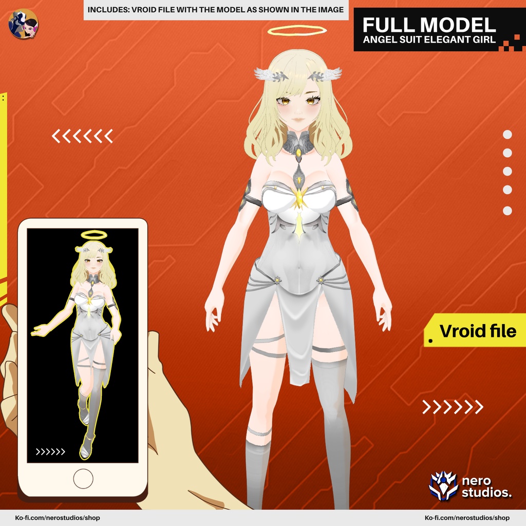 ANGEL SUIT ELEGANT GIRL CUTE SEXY WHITE DRESS STOCKINGS (VROID FILE) / (VROIDファイル） 天使 スーツ エレガント ガール キュート セクシー 白いドレス ストッキング