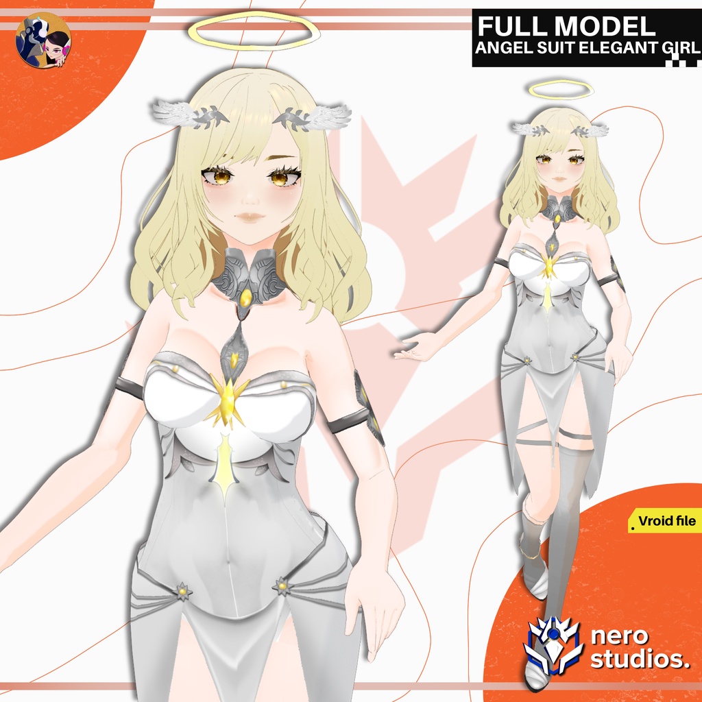 ANGEL SUIT ELEGANT GIRL CUTE SEXY WHITE DRESS STOCKINGS (VROID FILE) / (VROIDファイル) 天使 スーツ エレガント ガール キュート セクシー 白いドレス ストッキング 天使の輪