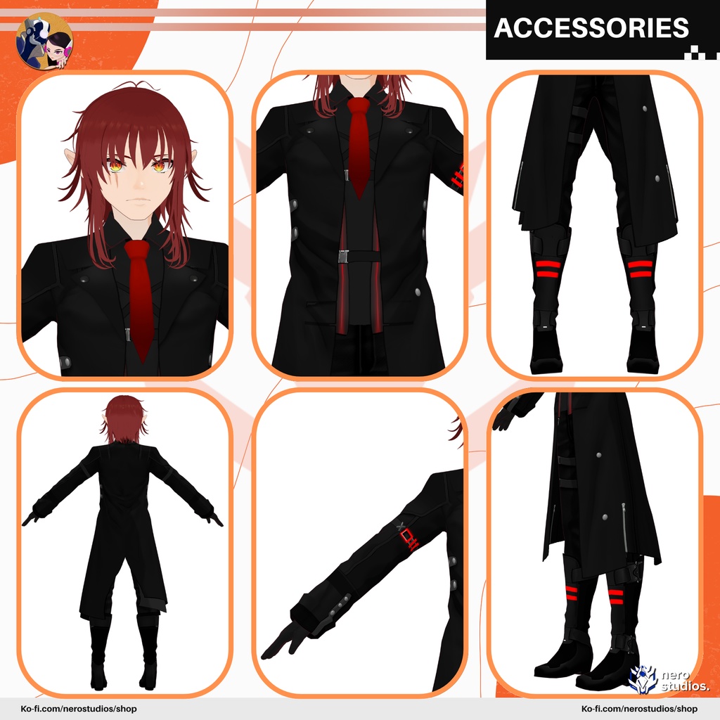 VAMPIRE ELF MALE FUTURISTIC RED SUIT ARMOR CYBERPUNK (VROID FILE) / 吸血鬼 赤いスーツ 妖精 未来的な サイバーパンク ハロウィン