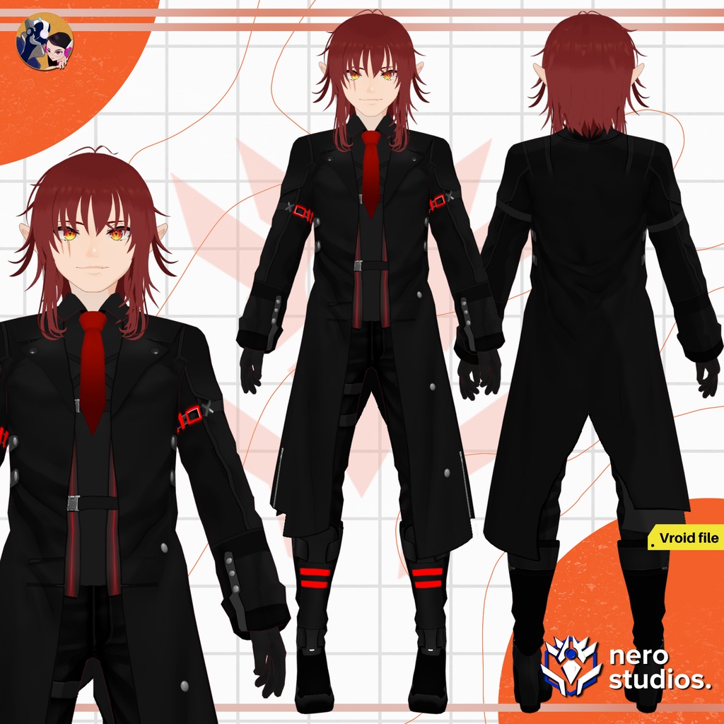 VAMPIRE ELF MALE FUTURISTIC RED SUIT ARMOR CYBERPUNK (VROID FILE) / 吸血鬼 赤いスーツ 妖精 未来的な サイバーパンク ハロウィン