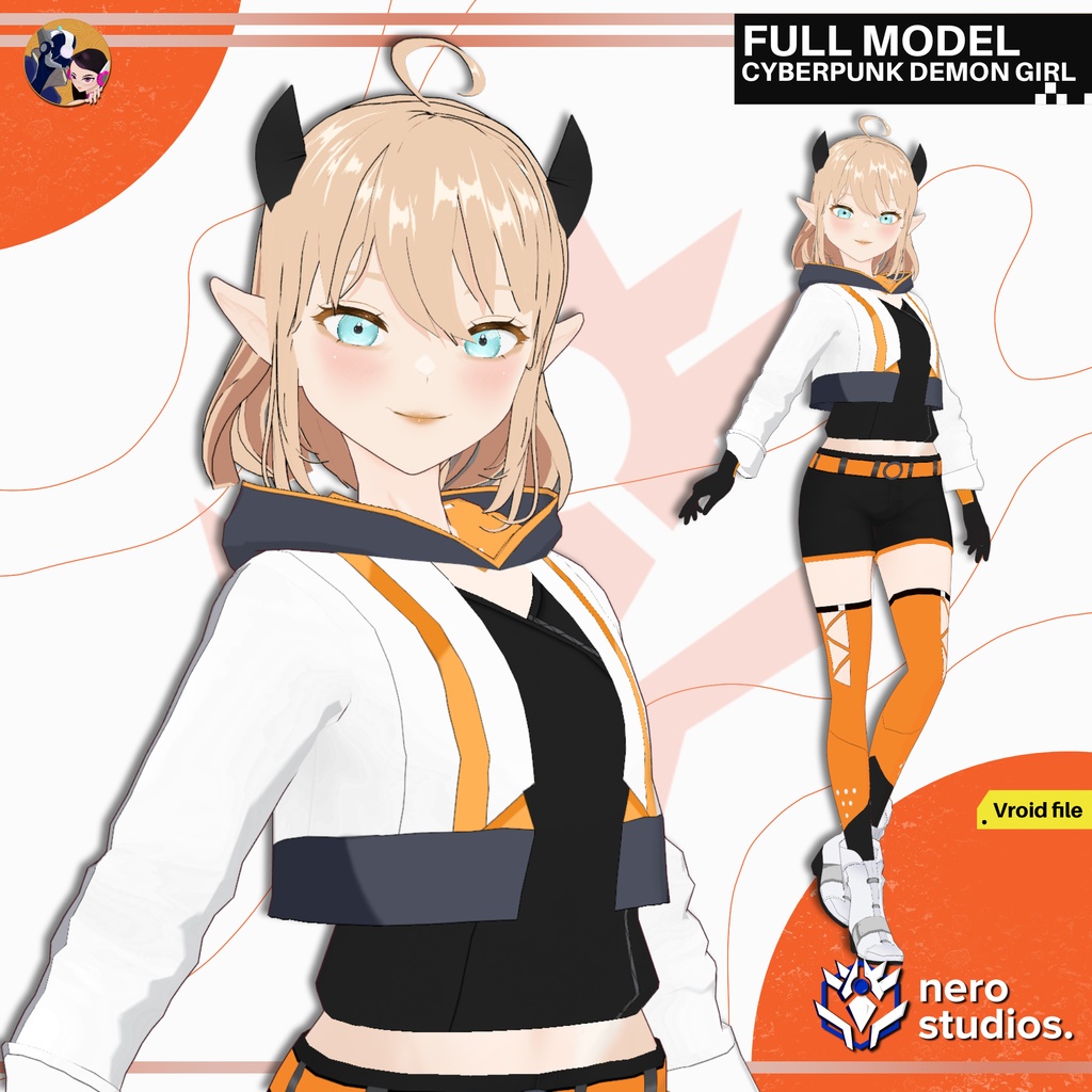 CYBERPUNK DEMON GIRL SCIFI ANIME GIRL SUCCUBUS ELF (VROID FILE) / 空想科学小説 鬼 女の子 サイバーパンクセク シー アニメの女の子サ キュバス エルフ