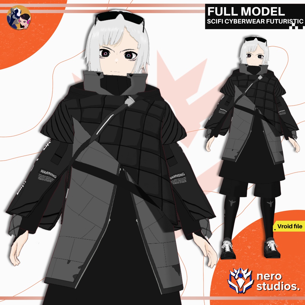 SCIFI CYBERWEAR FUTURISTIC OUTFIT BOY URBAN STYLE (VROID FILE) / 都市 SF サイバーウェア 未来的な 服装 男の子 アーバンスタイル パーカー コート