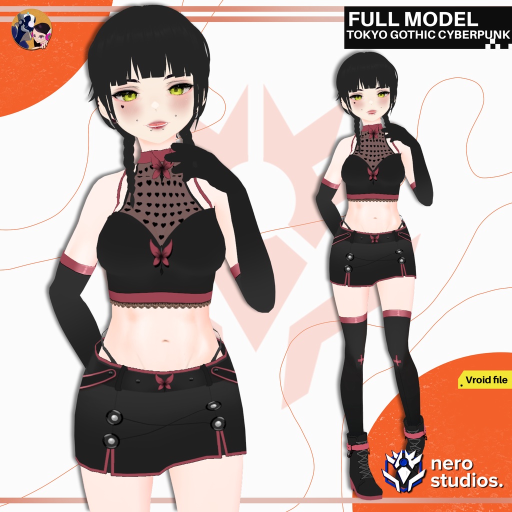 TOKYO GOTHIC CYBERPUNK GIRL BLACK SKIRT (VROID FILE) / 東京 女の子 ゴシック サイバーパンク 黒 スカート ダーク