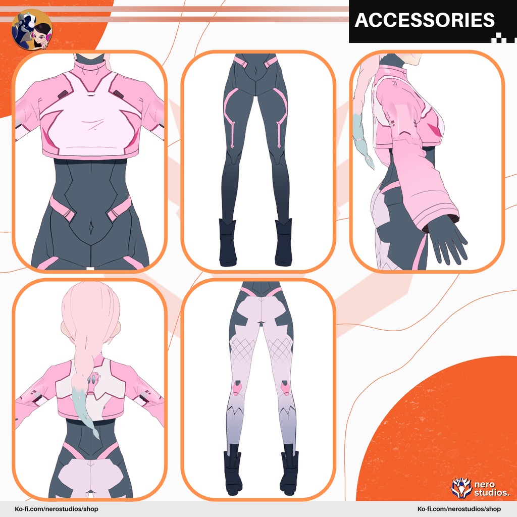 SCIFI PILOT PINK UNIFORM COSTUME SEXY BODYSUIT LONG BRAID (VROID FILE) / SF パイロット ピンク 制服 コスチューム セクシー ボディスーツ 編み込み髪