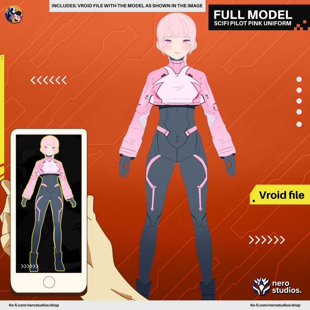 SCIFI PILOT PINK UNIFORM COSTUME SEXY BODYSUIT LONG BRAID (VROID FILE) / SF パイロット ピンク 制服 コスチューム セクシー ボディスーツ 編み込み髪